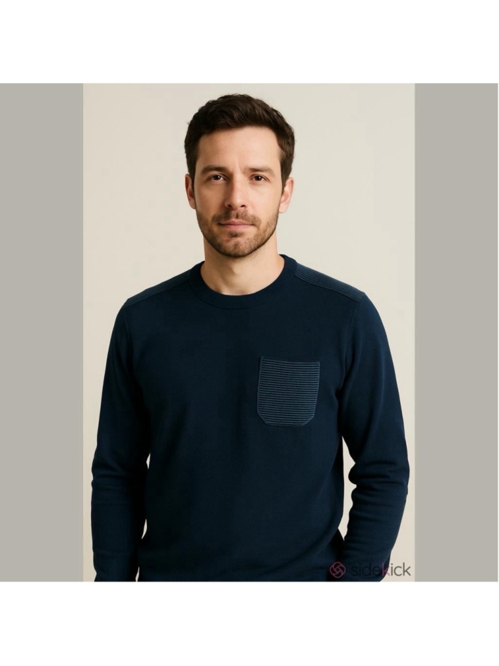 Hugo Boss Orange Navy Blue Knit Crew Neck Sweater Pocket Pullover Silk Cotton Me